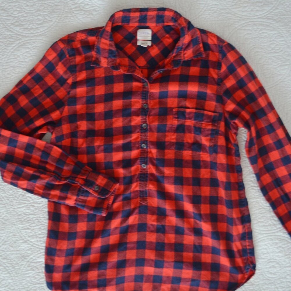 J.Crew Perfect Fit Buffalo Check Popover Shirt Size M